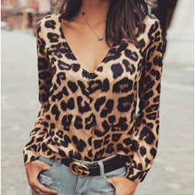 Women Casual Blouse Ladies Leopard Printed Long Sleeve Deep V-Neck Shirt Loose Button Cuff Wild Fashion Tops 2024 - buy cheap