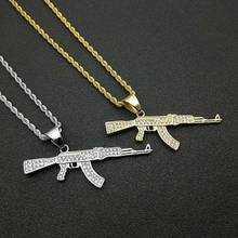 Hip Hop Rhinestone Paved Bling Iced Out Stainless Steel CS GO CSGO AK47 GUN Pendants Necklace for Men Rapper Jewelry 2024 - buy cheap