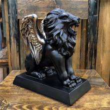 Antique Winged Lion Sculpture Resin Crown Lion Statue Mythology Creature Totem Macot Ornament Decor Art and Craft Furnishing 2024 - buy cheap