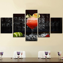 Cuadro moderno de lienzos para decoración del hogar, arte de pared, impresiones de póster, Marco Modular, copas de vino de limón, 5 piezas 2024 - compra barato