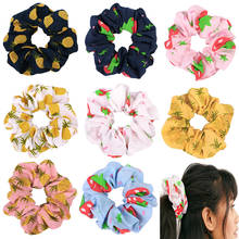 Strawberry Pineapple Printed Scrunchie Elastic Hair Band Hair Ties Girls Cute Elastic Ponytail Holder White Pink Yellow Headwear 2024 - buy cheap