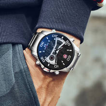 Relógio masculino quartz com cronógrafo, modelo de luxo com pulseira de malha de aço inoxidável e mostrador duplo 2024 - compre barato