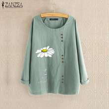 ZANZEA Autumn Blouse Women Casual Long Sleeve Shirt Femininas Floral Blusas Robe Femme Vintage Printed Tops Cotton Linen Blouses 2024 - buy cheap