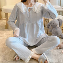 Primavera coreano moda doce maternidade enfermagem pijamas algodão com renda roupa de noite para grávidas pijamas gravidez 2024 - compre barato