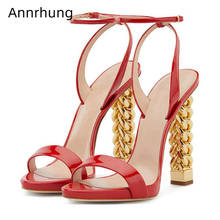 Новейшая модель; Босоножки на каблуке золотистого цвета с вязаным узором; женские пикантные туфли с открытым носком на высоком каблуке; модные летние туфли с одним ремешком для подиума; De Mujer 2024 - купить недорого