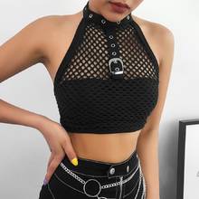 Sexy Women Gothic Fishnet Camisole Clubwear See Through Metal Strap Punk Crop Top 2024 - buy cheap