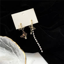 Korean Cute Hollow Metal Butterfly Bowknot Pearl Chain Tassel Asymmetric Drop Pendent Earrings for Women Girls Ear Jewelry Gift 2024 - buy cheap