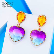 GODKI Brazilian Multicolor Heart Dubai Bridal Earring for Women Wedding Party Engagement  Jewelry Trendy Cubic Zircon 2020 2024 - buy cheap