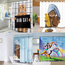 Funny Cat Printing Shower Curtain Waterproof Polyester Dog Fabric Shower Curtains for Bathroom 4 Piece Bathroom Set Carpet Cover 2024 - buy cheap