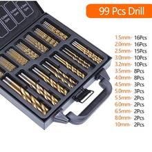 99PCS HSS twist drill bit set 1.5-10mm titanium coating surface 118 degrees for drilling metal DIY use and box 2024 - buy cheap