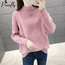 PEONFLY 2019 Autumn Winter Loose Knitted Pullover Sweater Women Long Sleeve Turtleneck Women Pink Purple Jumper Sweater Female 2024 - buy cheap