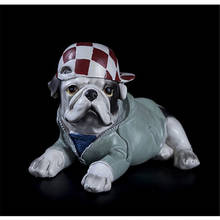 PLAID CAP ENGLISH BULLDOG ART SCULPTURE FLEECES DOG STATUE RESIN CRAFTS AMERICAN ANIMAL FIGURINE HOME OFFICE DECORATION R5312 2024 - buy cheap