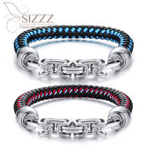 SIZZZ 2020 Ювелирная цепочка из нержавеющей стали кожаный плетеный красный синий браслет и браслеты для мужчин 2024 - купить недорого