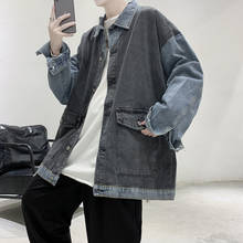 2021 Men's Fashion Trend Denim Streetwear Jacket Casual Splicing Color Coats Lapel Collar Loose Cowboy Outerwear Plus Size S-3XL 2024 - buy cheap