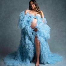 Пышное Платье небесно-голубого цвета для беременных Для женщин платье для выпускного вечера пикантные фотография халаты пижамы вечернее платье с оборками многослойное платье халат рубашка Femme 2024 - купить недорого