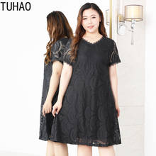 TUHAO Vestidos Elegant Black Lace Dresses for Mother Mom Party 2020 Summer Women's Hollow Out Lace Dress OL Work Female Dresses 2024 - buy cheap