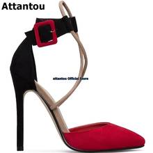 Mixed Color Red Black Patchwork Suede High Heel Shoes Women Cross Tied Buckle Gladiator Lady Pointed Toe Stiletto Heeled Party 2024 - buy cheap