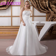 ANJURUISI Strapless Simple A Line Wedding Dresses 2020 Elegant Organza Bridal Dress 2019 Lace Appliques Beaded Vestido De Novia 2024 - buy cheap