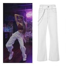 Kpop Blackpink Lisa 2020 новые корейские женские белые сексуальные брюки с высокой талией, женские модные прямые брюки с двойной талией и цепочкой 2024 - купить недорого