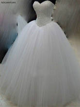 Vestido de noiva branco/marfim, roupão de casamento, princesa, luxuoso com contas 2024 - compre barato
