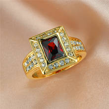 Anillo de compromiso de lujo para hombre y mujer, sortija de compromiso con piedras de cristal rojo, Color oro amarillo 2024 - compra barato