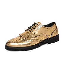 Zapatos de charol para hombre, calzado Formal, clásico, elegante, dorado, para negocios, boda, Social, a la moda, plano, Brogue, fiesta, con cordones 2024 - compra barato