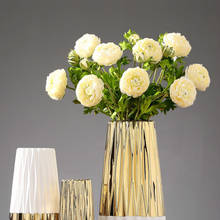 Vaso de cerâmica dourado para sala de estar ou de quarto decoração com arranjo de flores americana ornamentos de combinação lb80606 2024 - compre barato