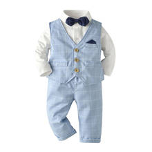 Conjunto infantil de camisa xadrez e calças, roupas masculinas de primavera para crianças com 3 peças 2024 - compre barato