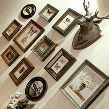 Decoração retrô de parede, cabeça de cervo, moldura de madeira europeia, combinação de parede, sala de estar, foto criativa, parede 2024 - compre barato