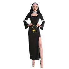 Fantasia para halloween de páscoa, traje fantasia para performance em palco, cosplay de festa, fantasia de irmã da igreja preta 2024 - compre barato