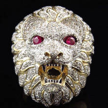 Men Punk Style Domineering Golden Lion Head Ring Full Rhinestone Animal Finger Rings for Man Hip Hop Fashion Boho Jewelry 2024 - buy cheap