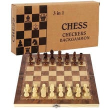 Шахматный набор 3 в 1, деревянный Международный шахматный набор, деревянные шахматы, настольные игры, шашки, игра-головоломка, подарок на день рождения для детей 2024 - купить недорого