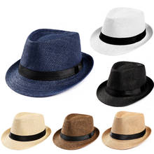 Шляпа от солнца из ленты, летняя, унисекс, повседневная, для отдыха, соломенная шляпа, для женщин, пляжа, джаза, мужские шляпы, Кепка с черной лентой 2024 - купить недорого
