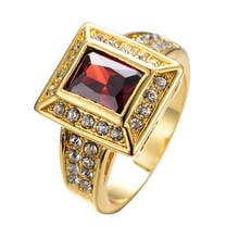 Grande quadrado vermelho cristal zircão anel moda do vintage amarelo ouro anéis de noivado para mulheres masculino jóias de casamento dainty anel de pedra 2024 - compre barato