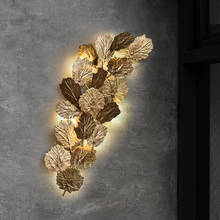 Luminária de parede luxuosa em cobre com folhas de bordo para sala de estar, decoração, quarto, escada, g9 led, iluminação interior, corredor, café 2024 - compre barato