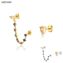 ANDYWEN-pendientes de plata de ley 925 con cadena de oro, joyería de lujo, pirsin de circonita púrpura, estilo Rock Punk, 2020 2024 - compra barato