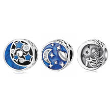 925 Sterling Silver Fashion Vast sky star and moon round Blue enamel jewelry beads Fit Original Pandora Charm Bracelet Jewelry 2024 - buy cheap