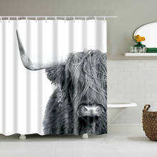 Cortina de chuveiro impermeável, cortina de chuveiro em tecido poliéster com desenho de animal preto e branco para banheiro 2024 - compre barato