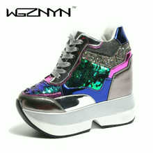 WGZNYN Woman Spring Wedge Shoes PU Leather Harajuku Shoes Colorful Bling Winter Shoes Woman12CM High-Heeled Platform Sneakers W7 2024 - buy cheap