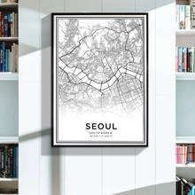 Modern Black And White Map Latitude Longitude Seoul City Poster HD Print South Korea Travel Wall Art Canvas Painting 2024 - buy cheap