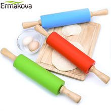 ERMAKOVA Silicone Rolling Pin with Wooden Handle Dough Roller Dough Pizza Pastry Pie Pasta and Cookies Baking Tools 2024 - buy cheap