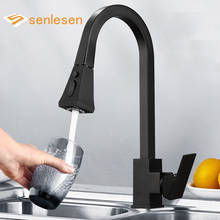 Senlesen Kitchen Pull Out Faucet Black Brass Deck Mounted Tap Double Water Outlet Modes Hot and Cold Water 2024 - buy cheap