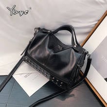 YBYT vintage Oil wax Leather boston bag rivet women leather luxury handbags totes zipper female shoulder crossbody messenger bag 2024 - buy cheap