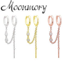 Moonmory 925 Sterling Silver Double Round Zircon Chain Drop Earring For Women Fashion Dangle Tassels Pendant Earrings Jewelry 2024 - buy cheap