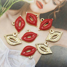 Pingente de amuleto de joias artesanal, colar de lábios vermelhos, pingente de amuleto esmaltado diy de 19*13mm com 10 peças 2024 - compre barato