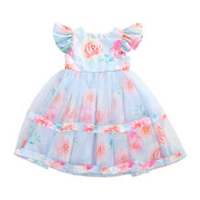 Vestido de princesa para niña de 1 a 5 años, dulce vestido de cuello redondo Puff de doble capa con estampado de rosas, tutú 2024 - compra barato