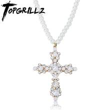 TOPGRILLZ-collar de perlas de circonia cúbica para mujer, Gargantilla con perlas blancas, Zirconia, circonita, zirconita, zirconita, Estilo Vintage 2024 - compra barato