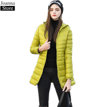 Jaqueta longa lisa com capuz, casaco feminino plus size preto e ultrafino para escritório 2024 - compre barato