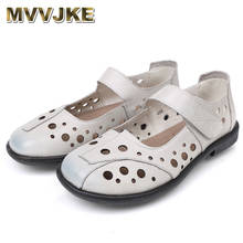 MVVJKE Breathable Hollow Summer Woman Flats Genuine Leather Women Beach Shoes Cutouts Women Flats New Casual Women Loafers 2024 - buy cheap