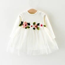 Jersey Cotton Long-sleeve Tutu Dress with Flower Decor Waist for Baby and Toddler Girls 2024 - buy cheap